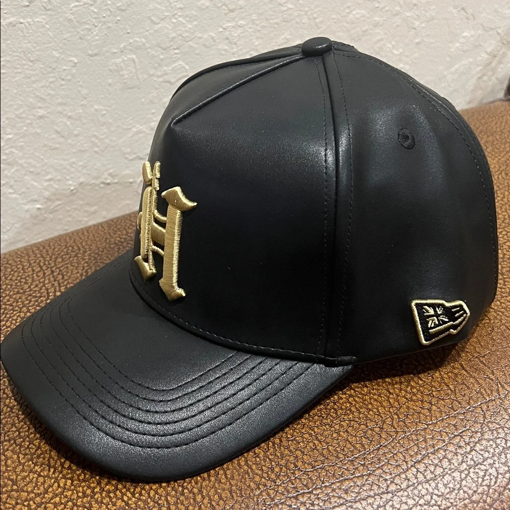 Brand New Defend Hawaii Black Leather with Gold “H” Spear A-Frame Baseball Cap!